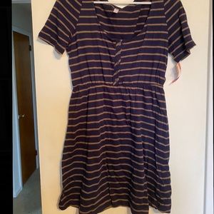 Navy striped shirt sleeve dress